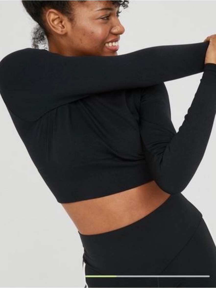 Offline By Aerie Real Me Cropped Long Sleeve Tee Black Medium
